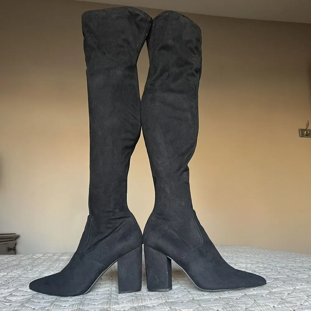 Steve Madden Rational Black Stretch Faux Suede Over The Knee Boots Women’s 7.5 M